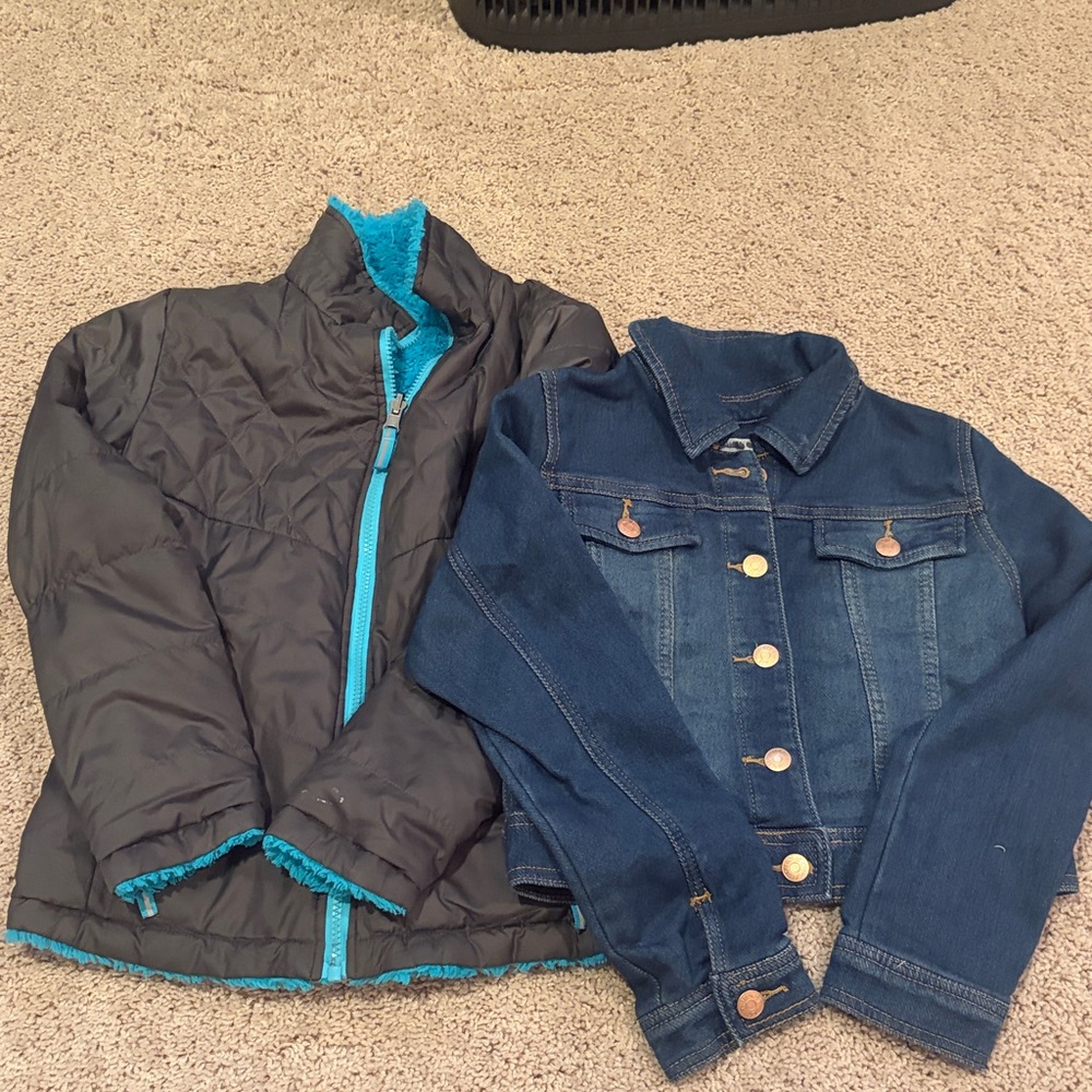 Cherokee Kids Denim Jacket -Blue Buttons &Champion Reversible Coat aqua/darkgray